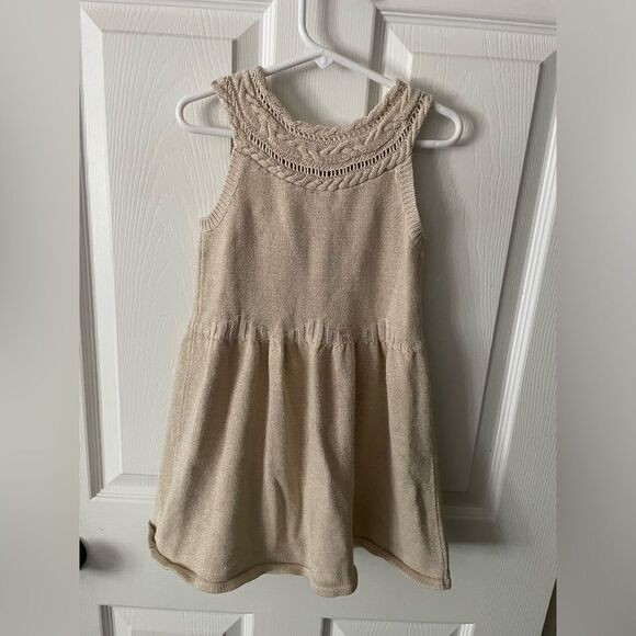 Crochet Sweater Dress by Crazy 8 Cream W/gold Sparkles Size 5T - Picture 2 of 4